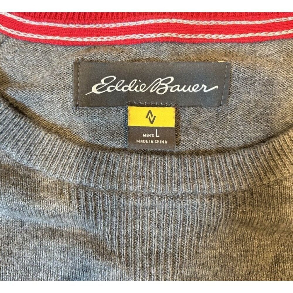 Eddie Bauer Cashmere Blend Sweater Men's Size Large Grey Lightweight Casual Soft - Picture 6 of 8